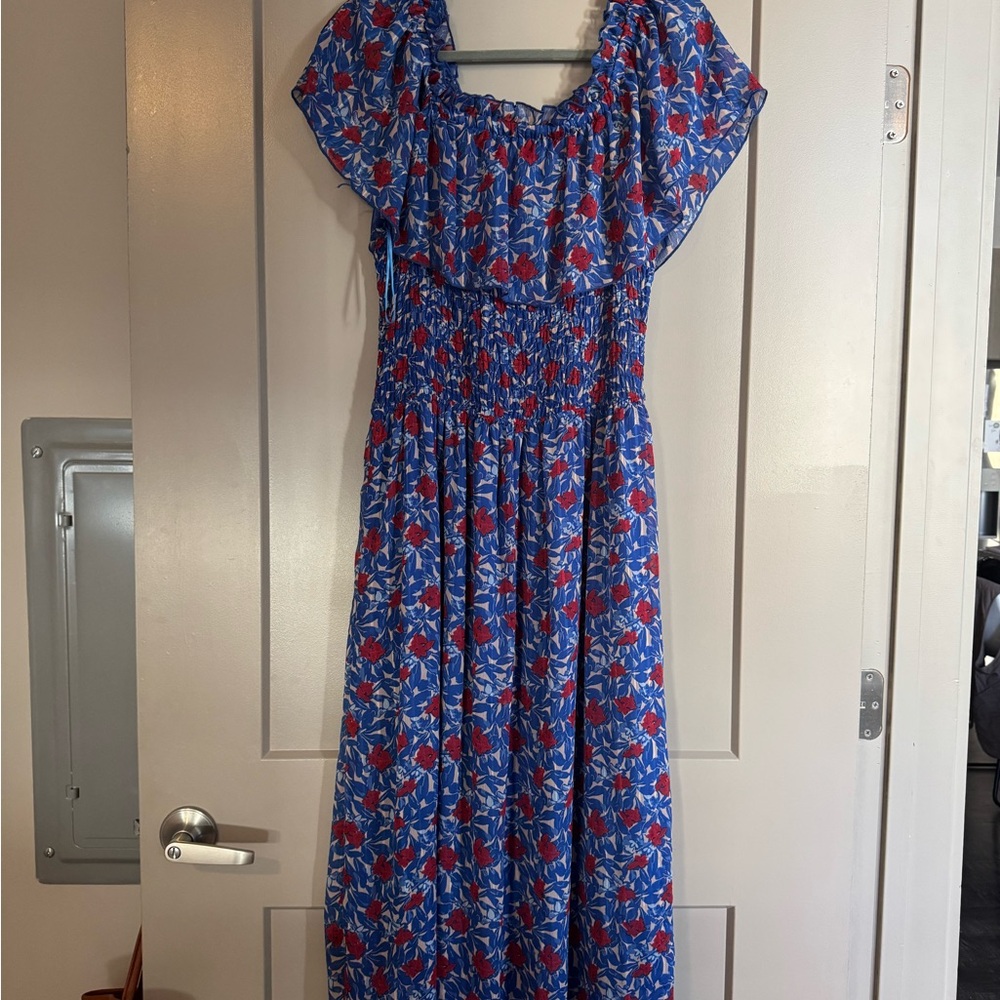 Lucky Brand Smocked Square Neck Maxi Dresss